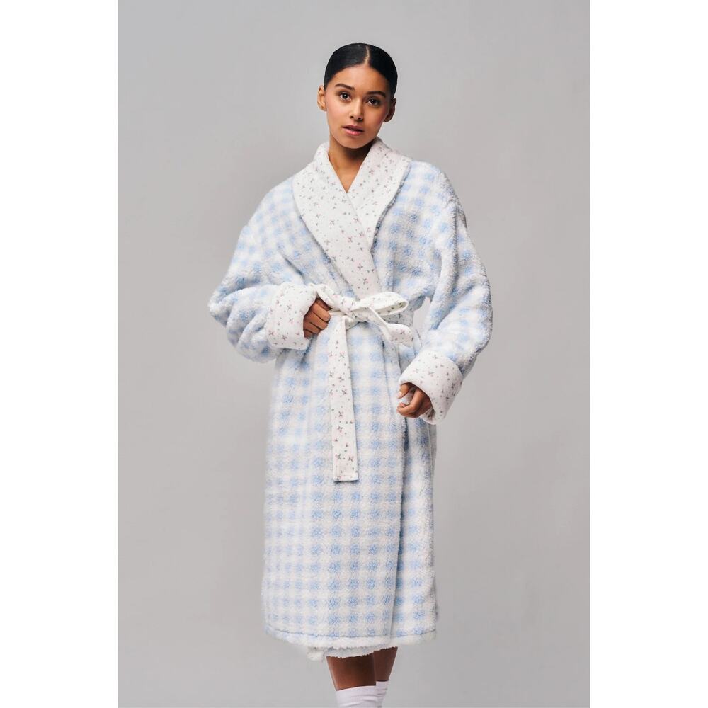 Guizo Cozy Cloud Reversible Robe Smal ? Medium Floral White Gingham NEW - Picture 8 of 16